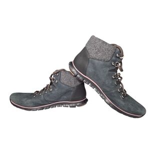 Cole Haan Waterproof Charcoal Gray And Black Lace Up Hiking Boots Size 10